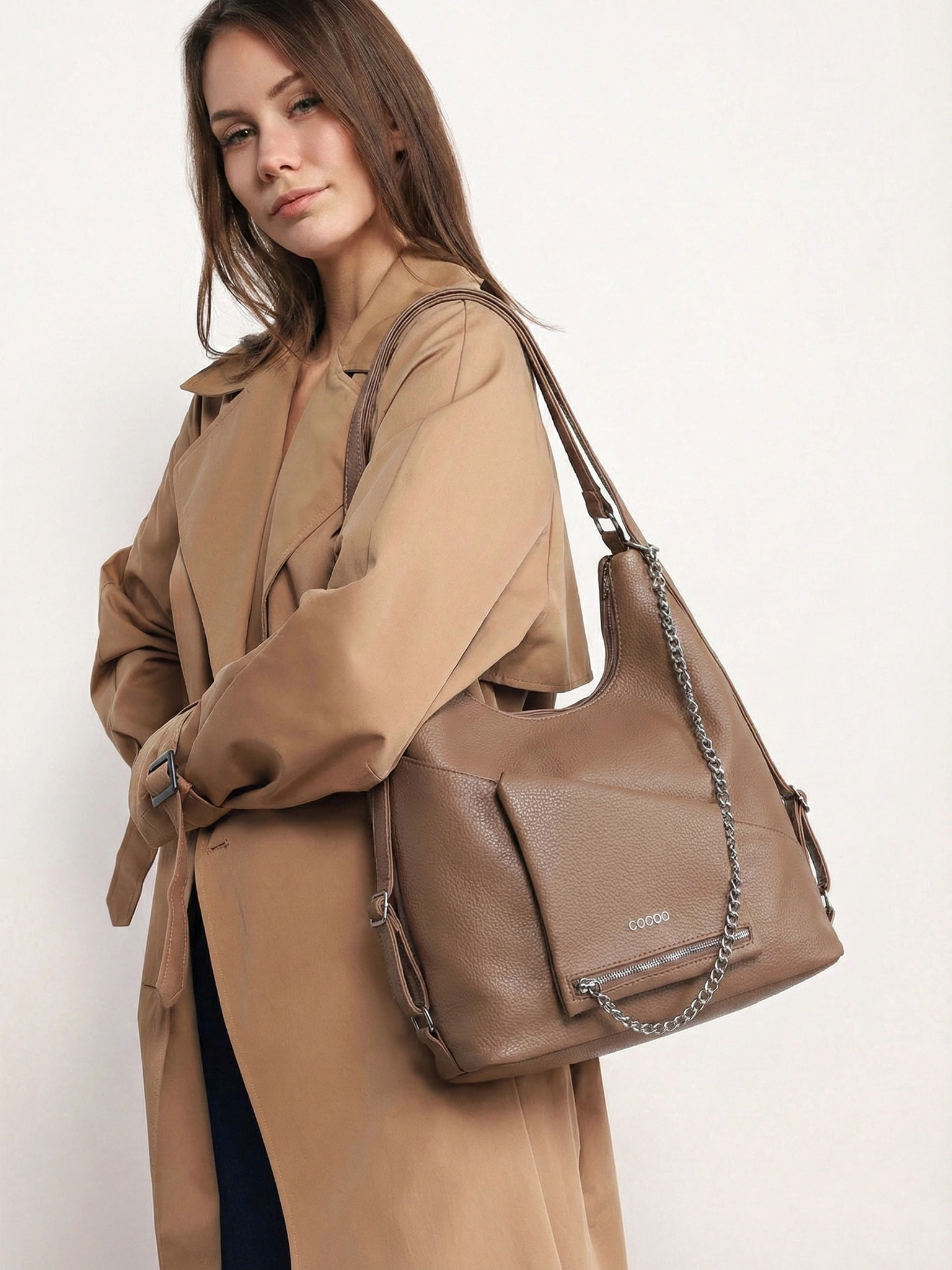 Сумка-шоппер  с регулируемыми ручками, откидным карманом и цепочкой в ассортименте